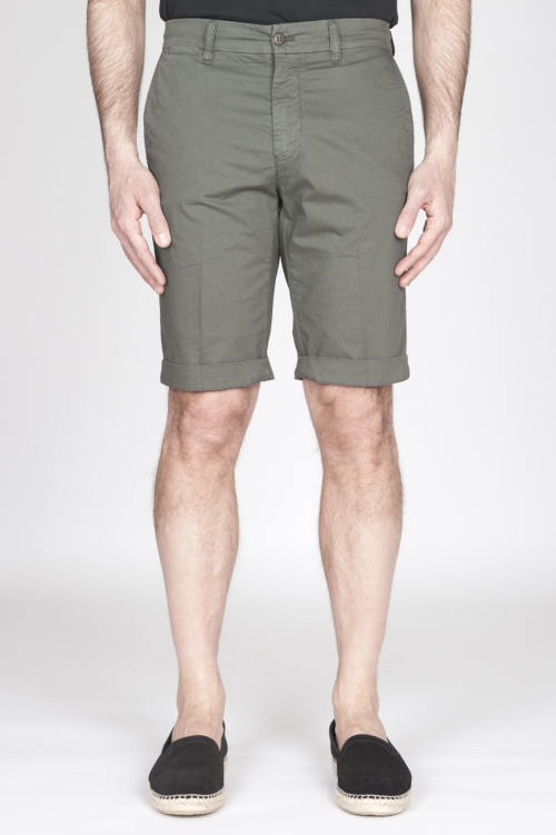 Bermuda Shorts In Cotone Elasticizzato Verde Militare