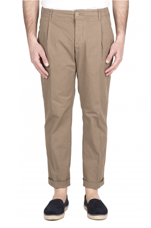 SBU 03260_2021SS Pantaloni classico in cotone con pinces e risvolto beige 01