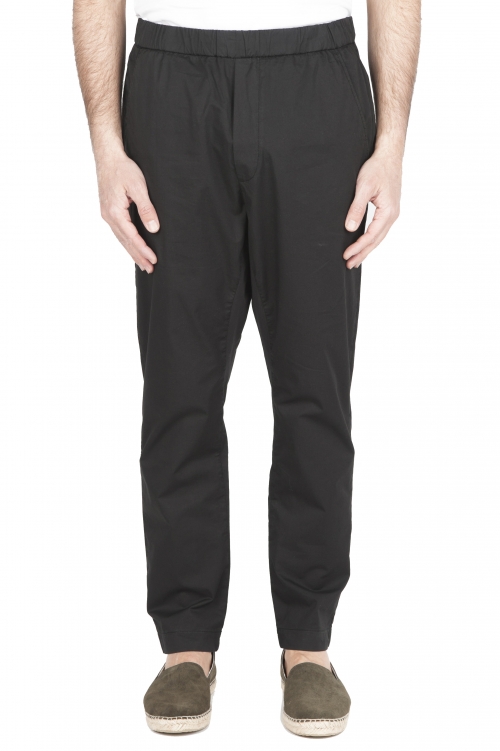 SBU 03261_2021SS Pantaloni jolly ultra leggeri in cotone elasticizzato neri 01