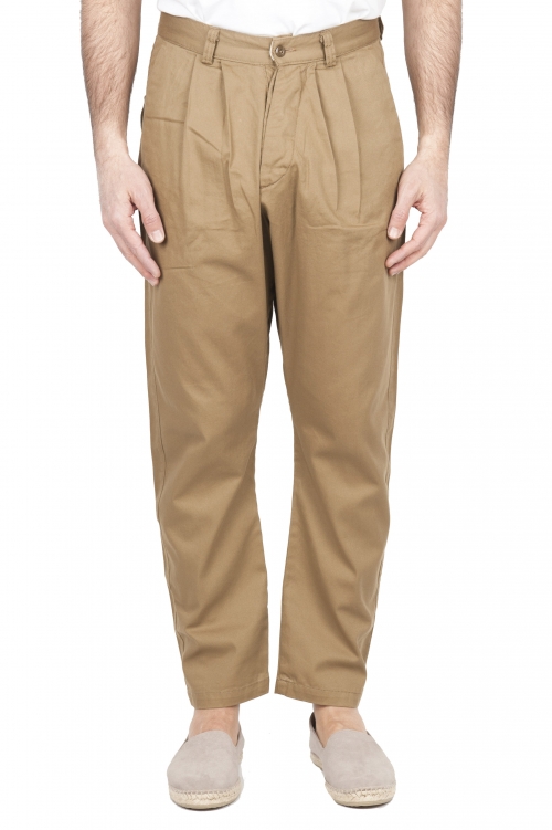 SBU 03268_2021SS Pantalón japonés de dos pinzas en algodón beige 01