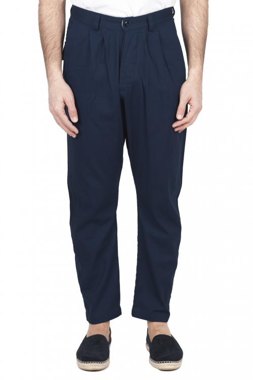 SBU 03272_2021SS Pantalón japonés de dos pinzas en algodón azul marino 01