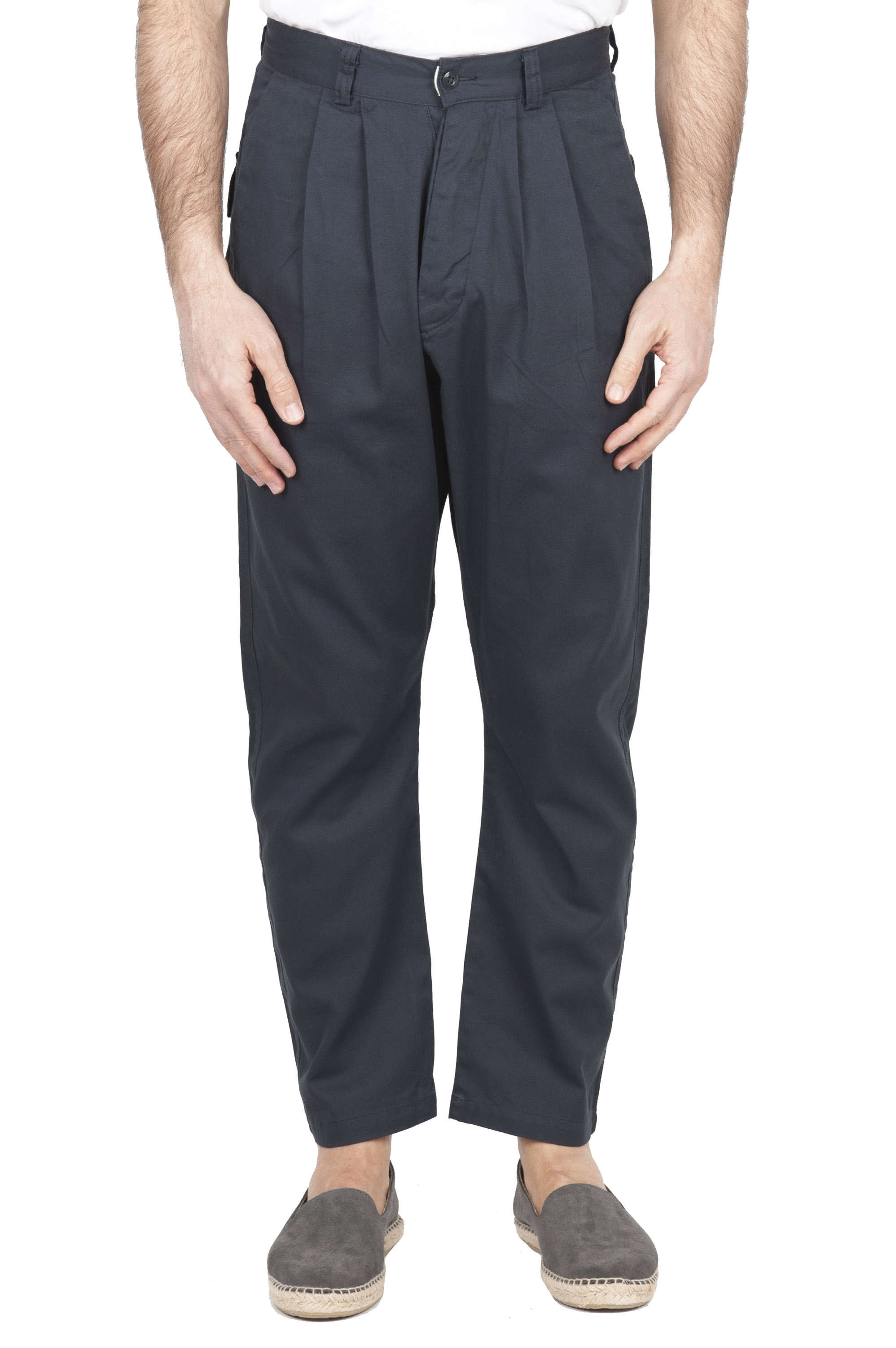 SBU 03269_2021SS Pantaloni da lavoro giapponesi con due pinces in cotone grigio 01