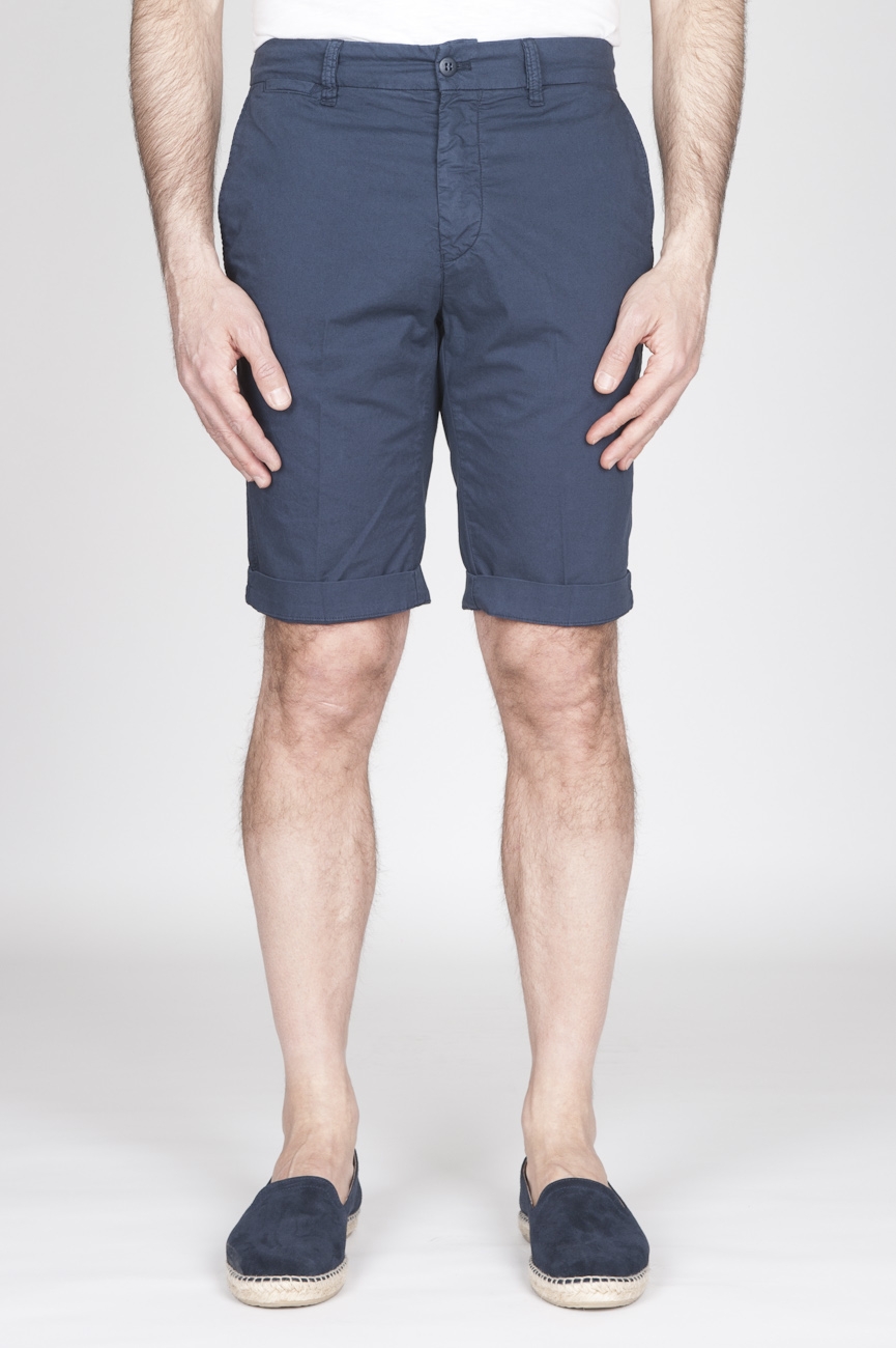 Bermuda Shorts In Cotone Elasticizzato Blue Navy