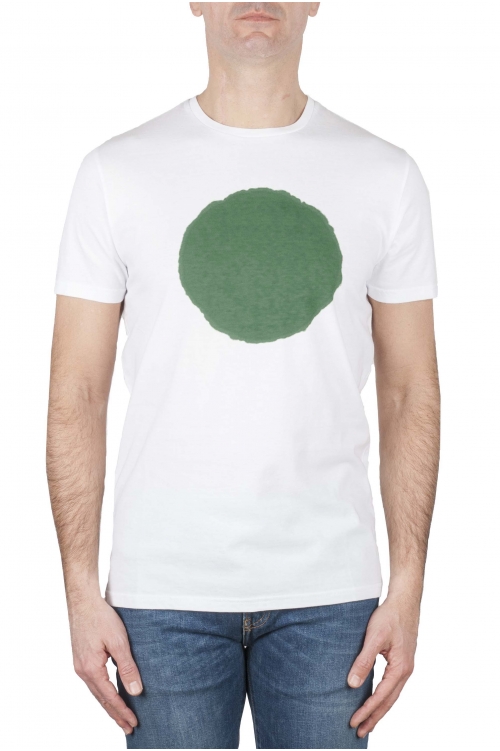 SBU 02847_2021SS Shirt classique vert et blanche col rond manches courtes en coton graphique imprimé 01