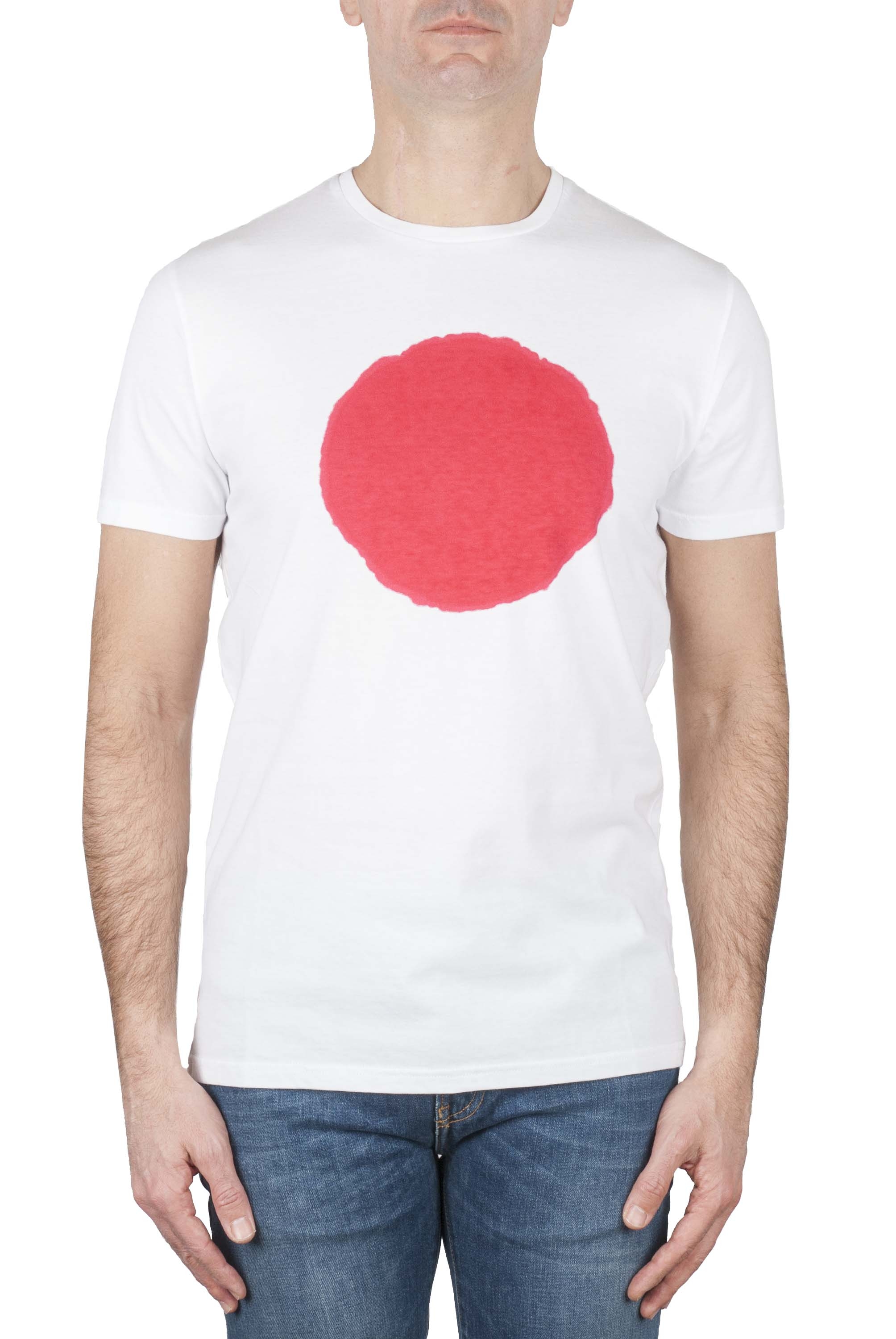 SBU 02848_2021SS 赤と白のプリントされたグラフィックの古典的な半袖綿ラウンドネックtシャツ 01