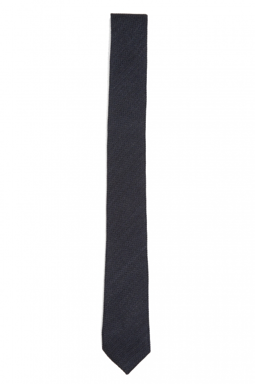 SBU 01569_2021SS Classic skinny pointed tie in black wool and silk 01