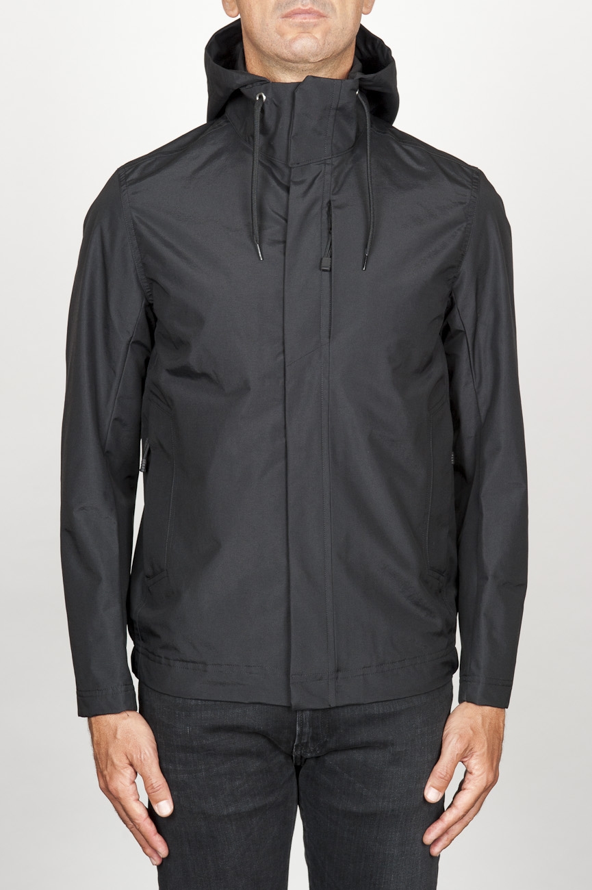 SBU 00903 Technical waterproof hooded windbreaker jacket black 01