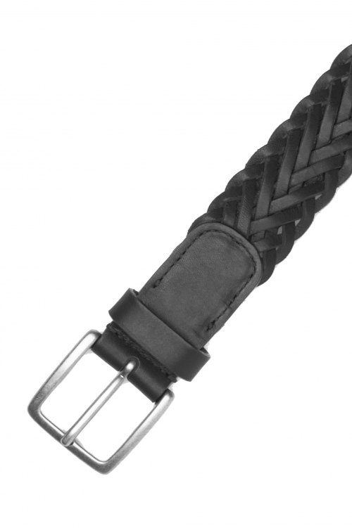 SBU 03020_2021SS Black braided leather belt 1.4 inches  01