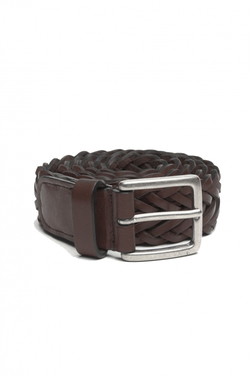 SBU 03022_2021SS Brown braided leather belt 1.4 inches  01