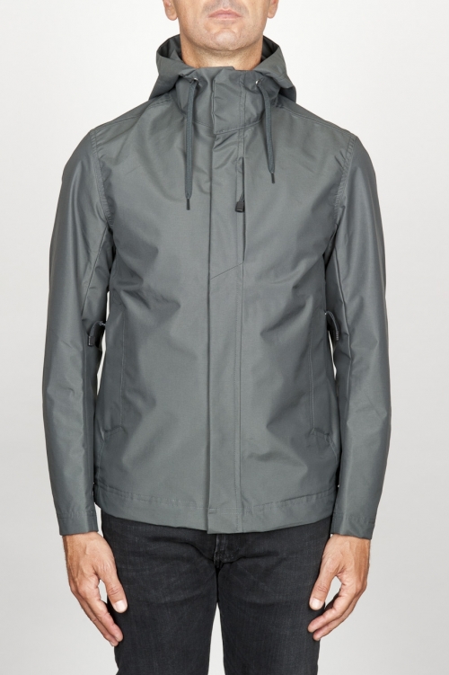 Technical waterproof hooded windbreaker jacket grey