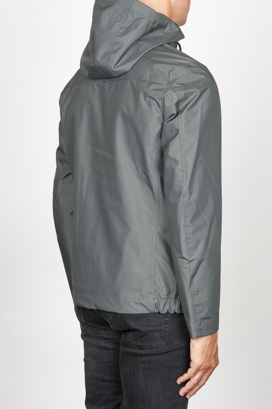 Download Technical waterproof hooded windbreaker jacket grey
