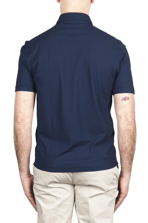 SBU 03286_2021SS Short sleeve blue cotton crepe polo shirt  01