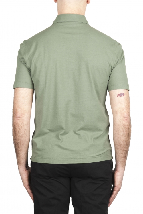 SBU 03287_2021SS Short sleeve green cotton crepe polo shirt  01