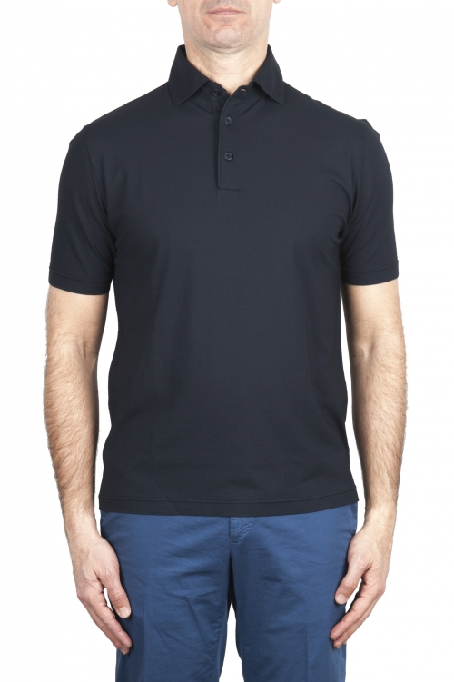 SBU 03290_2021SS Short sleeve navy blue cotton crepe polo shirt  01