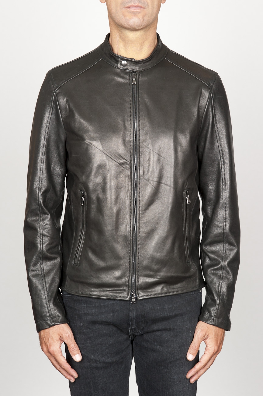 SBU 00907 Classique moto jacket en cuir de vachette noir 01