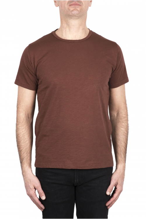 SBU 03307_2021SS Camiseta de algodón flameado con cuello redondo marrón óxido  01