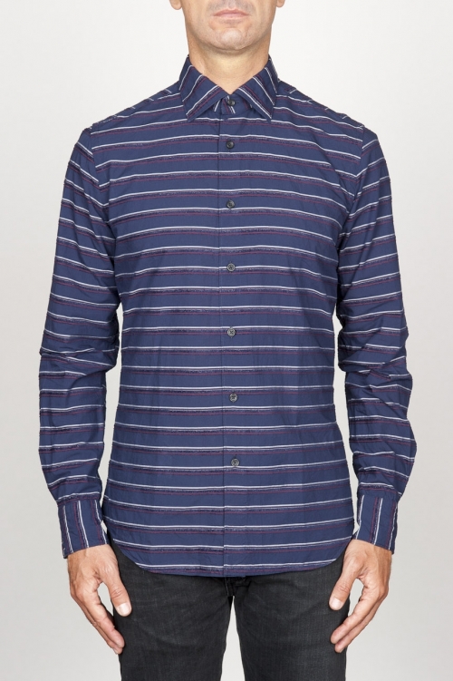 SBU 00921 Classic point collar blue striped cotton shirt 01