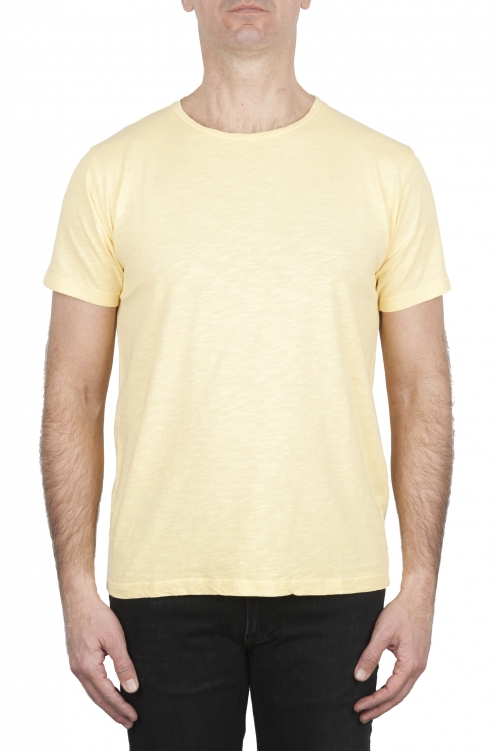 SBU 03312_2021SS T-shirt girocollo aperto in cotone fiammato gialla 01