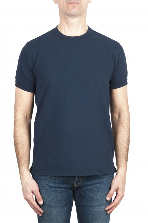 SBU 03318_2021SS Camiseta clásica de piqué de algodón azul marino 01