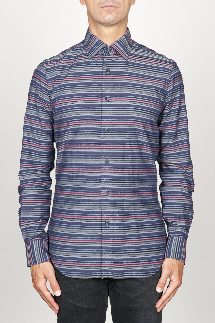 SBU 00922 Clásica camisa gris de rallas de algodón con cuello de punta  01