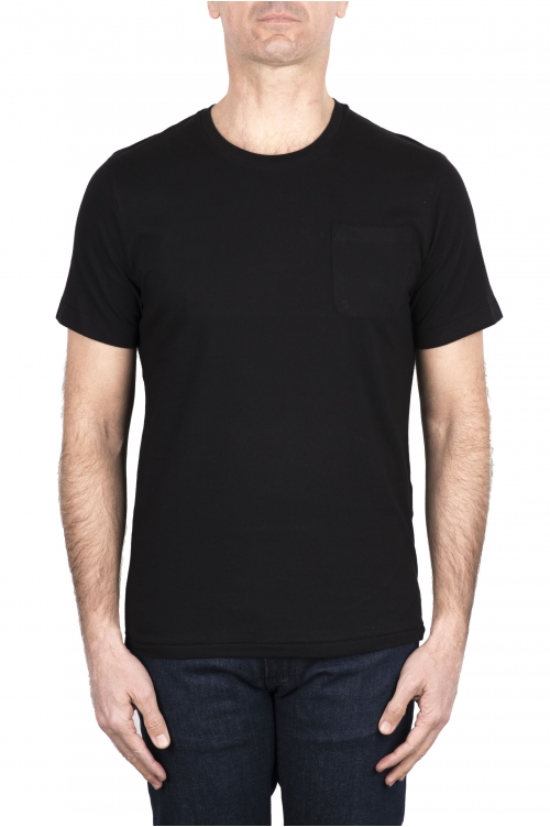 SBU 03328_2021SS T-shirt col rond en coton noir avec poche plaquée 01