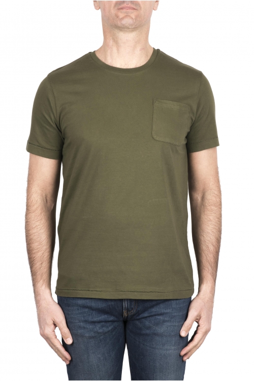 SBU 03329_2021SS Camiseta de algodón verde de cuello redondo y bolsillo de parche 01