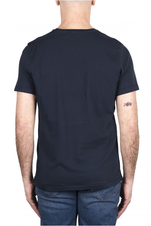 SBU 03332_2021SS Camiseta de algodón azul de cuello redondo y bolsillo de parche 01