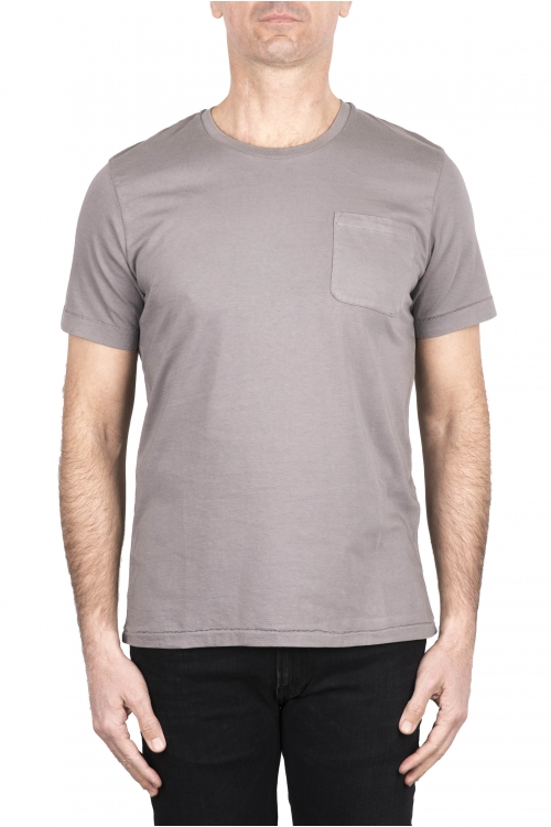 SBU 03333_2021SS Camiseta de algodón gris de cuello redondo y bolsillo de parche 01