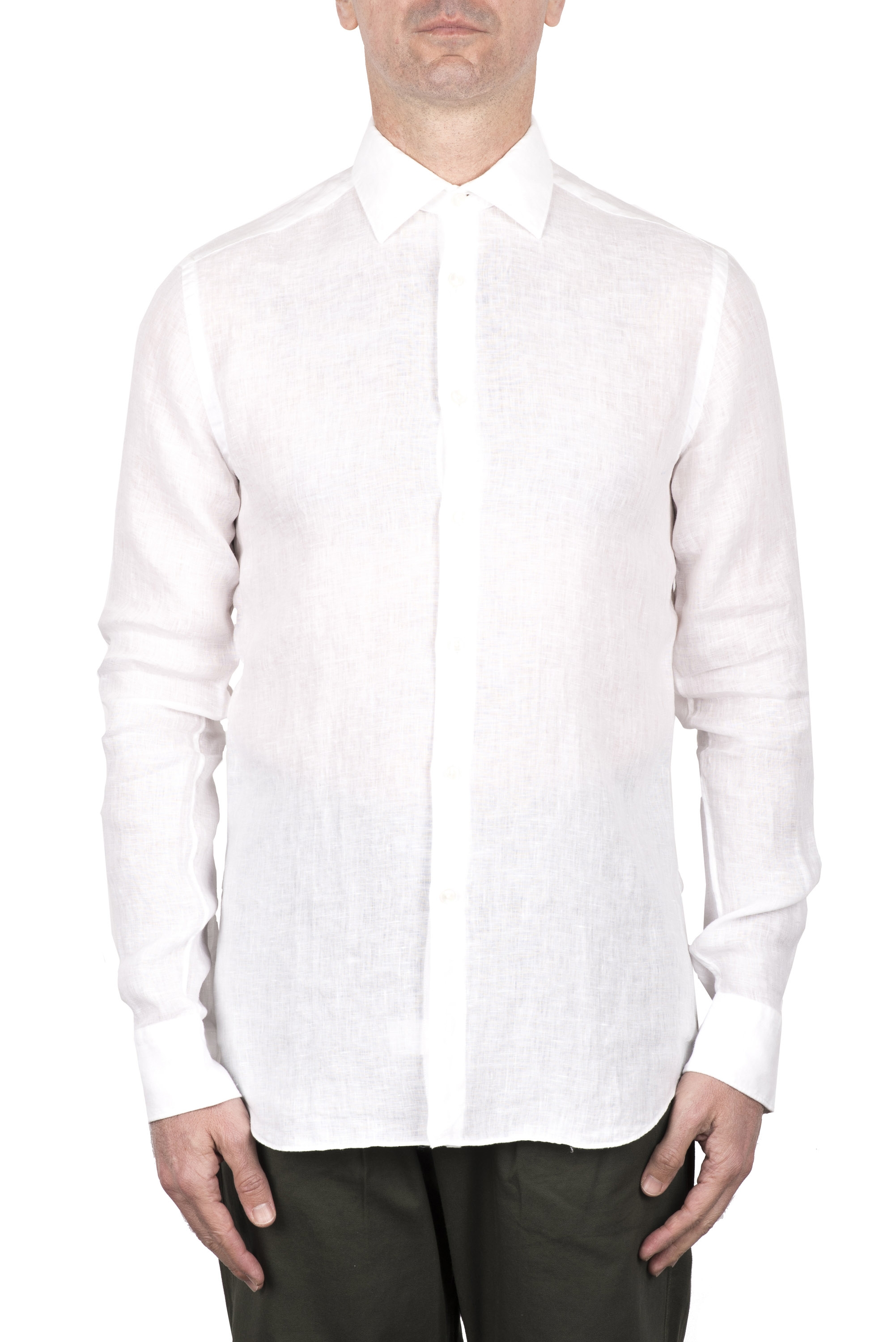SBU 03353_2021SS Camisa clásica de lino blanca 01