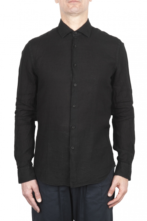 SBU 03363_2021SS Classic black linen shirt 01