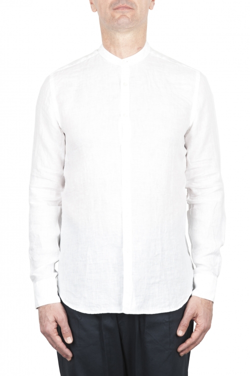 SBU 03365_2021SS Classic mandarin collar white linen shirt 01