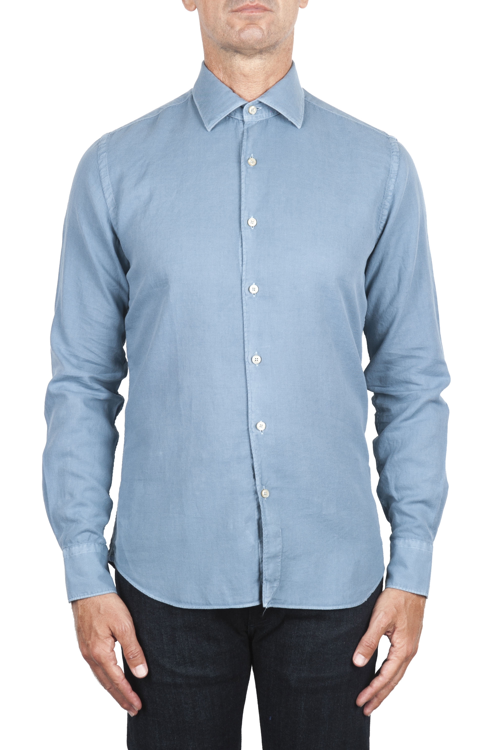 SBU 03378_2021SS Camisa de sarga de algodón azul 01
