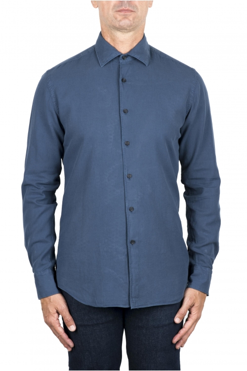 SBU 03400_2021AW Indigo blue cotton twill shirt 01