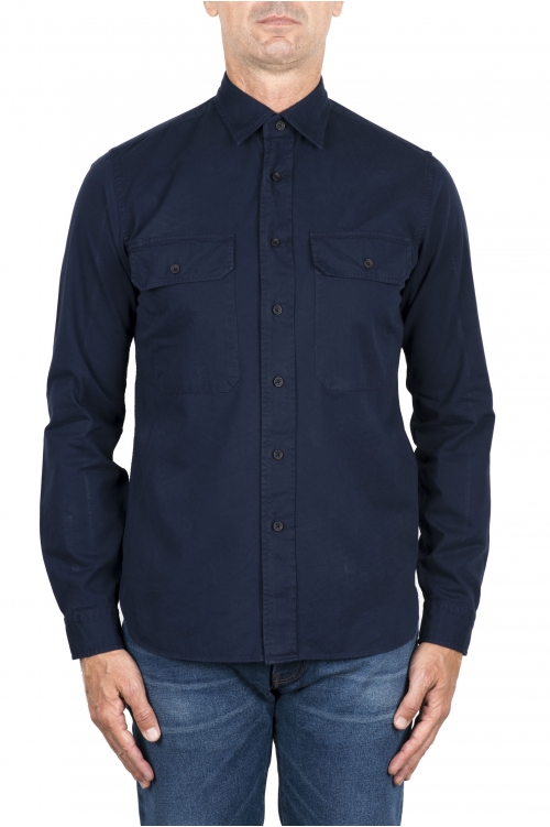 SBU 03415_2021AW Blue cotton work shirt with pockets 01