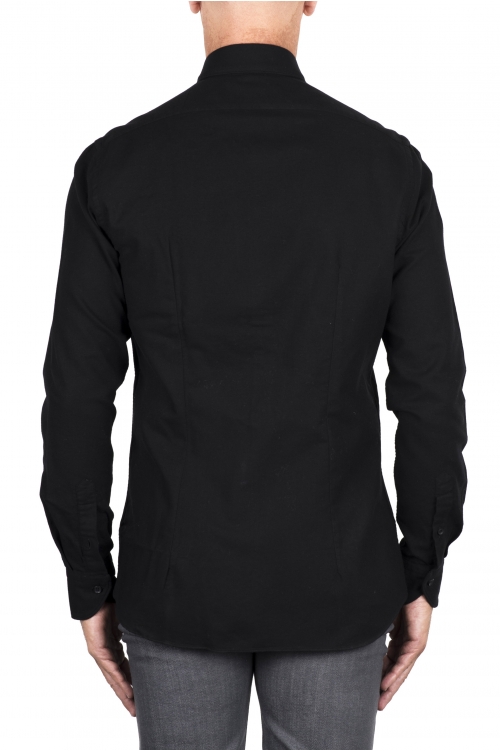 SBU 03418_2021AW 無地の柔らかい綿の黒いフランネルシャツ 01