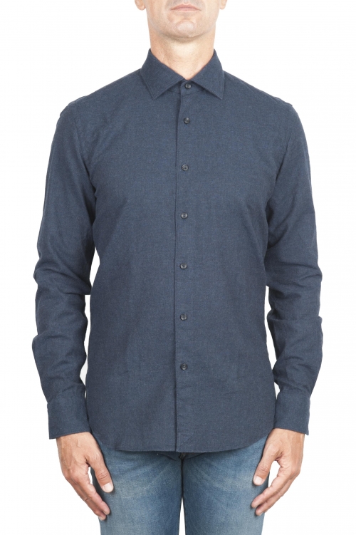SBU 03420_2021AW Plain soft cotton blue flannel shirt 01