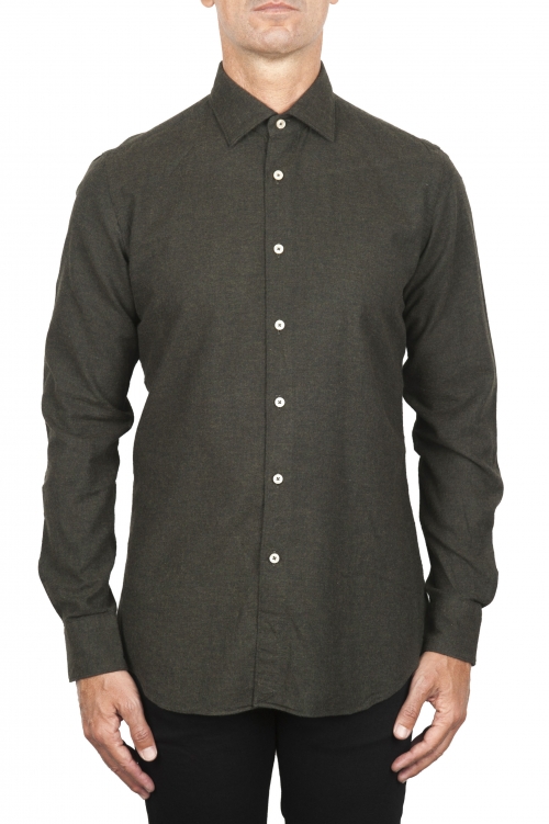 SBU 03421_2021AW Plain soft cotton green flannel shirt 01