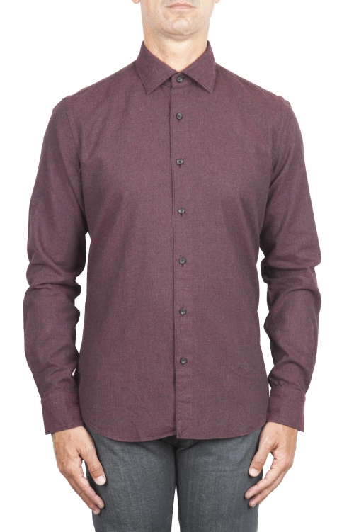 SBU 03422_2021AW Plain soft cotton bordeaux flannel shirt 01