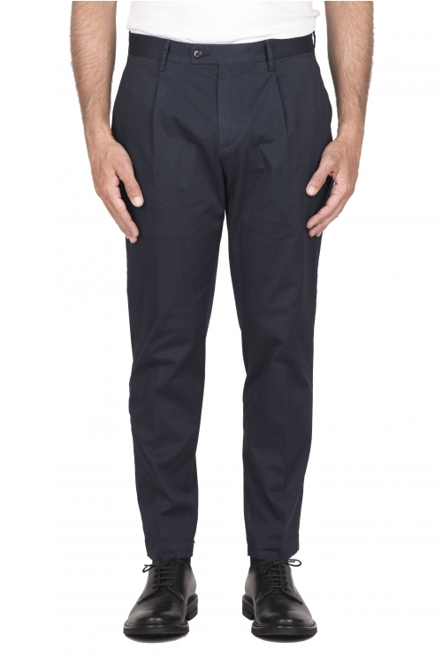 SBU 03424_2021AW Pantaloni classico in cotone elasticizzato con pinces blue 01