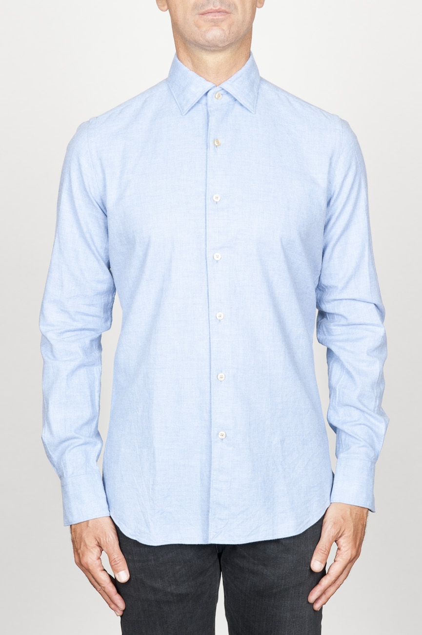 SBU 00931 Classic point collar light blue cotton flannel shirt 01