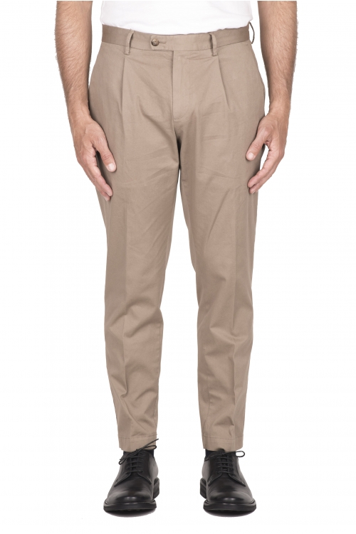 SBU 03427_2021AW Pantaloni classico in cotone elasticizzato con pinces beige 01