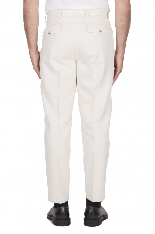 SBU 03428_2021AW Pantaloni classico in cotone bianco elasticizzato con pinces 01
