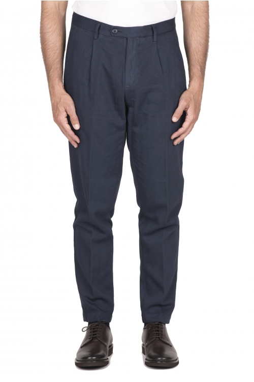 SBU 03429_2021AW Pantalon classique en coton stretch bleu avec pinces 01
