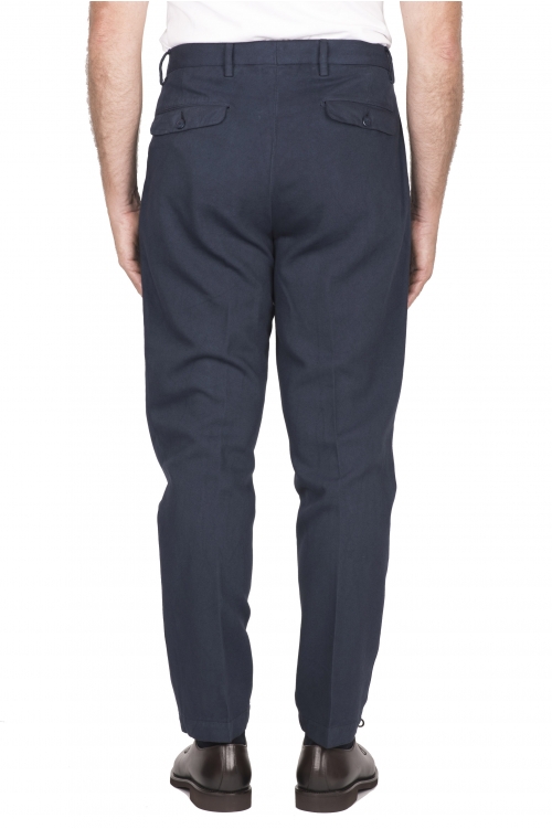 SBU 03429_2021AW Pantalón clásico de algodón elástico azul con pinzas 01