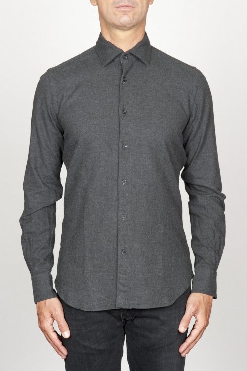 Clásica camisa gris de franela de algodón con cuello de punta 