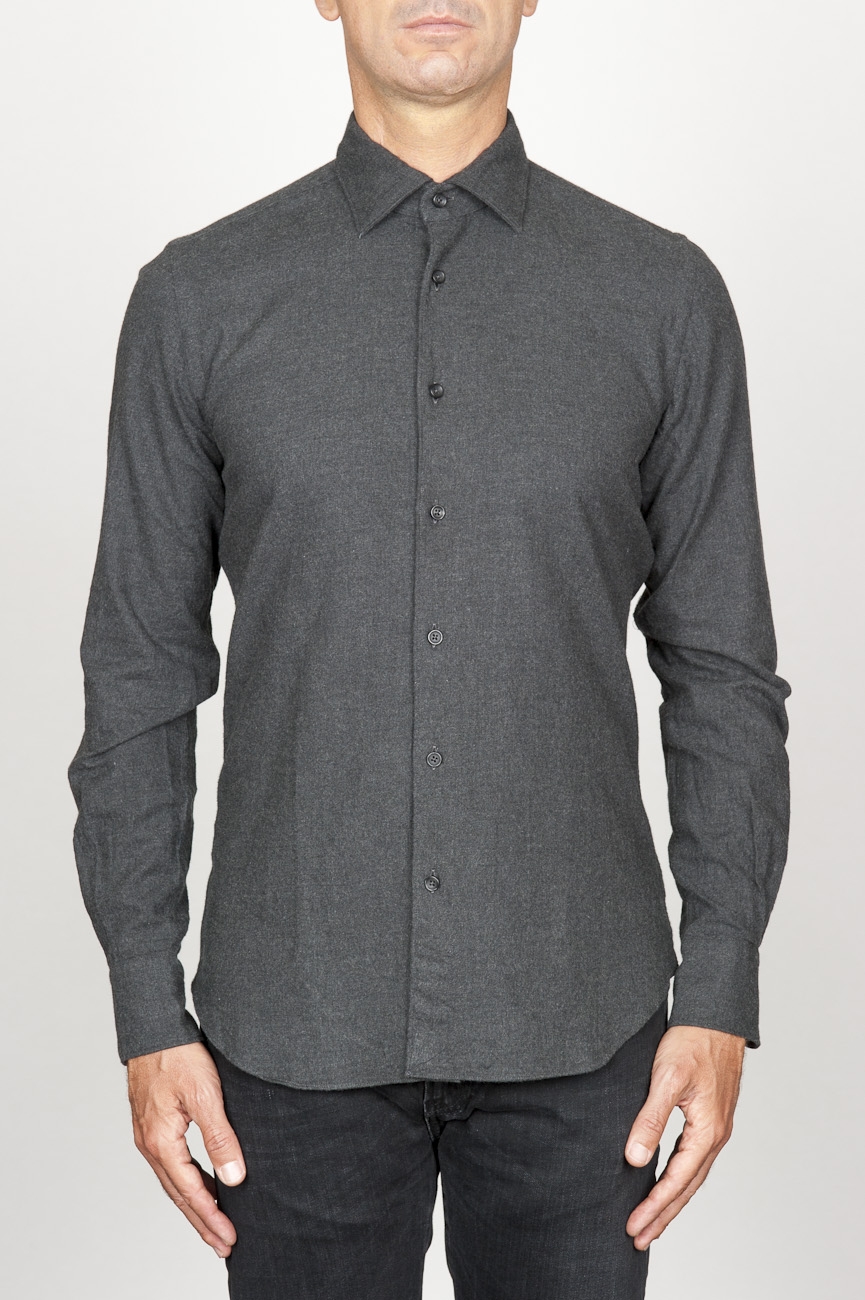 SBU 00932 クラシックなポイントの襟の灰色の綿のネルシャツ 01