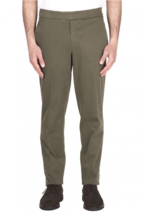 SBU 03437_2021AW Pantaloni comfort in cotone elasticizzato verde 01