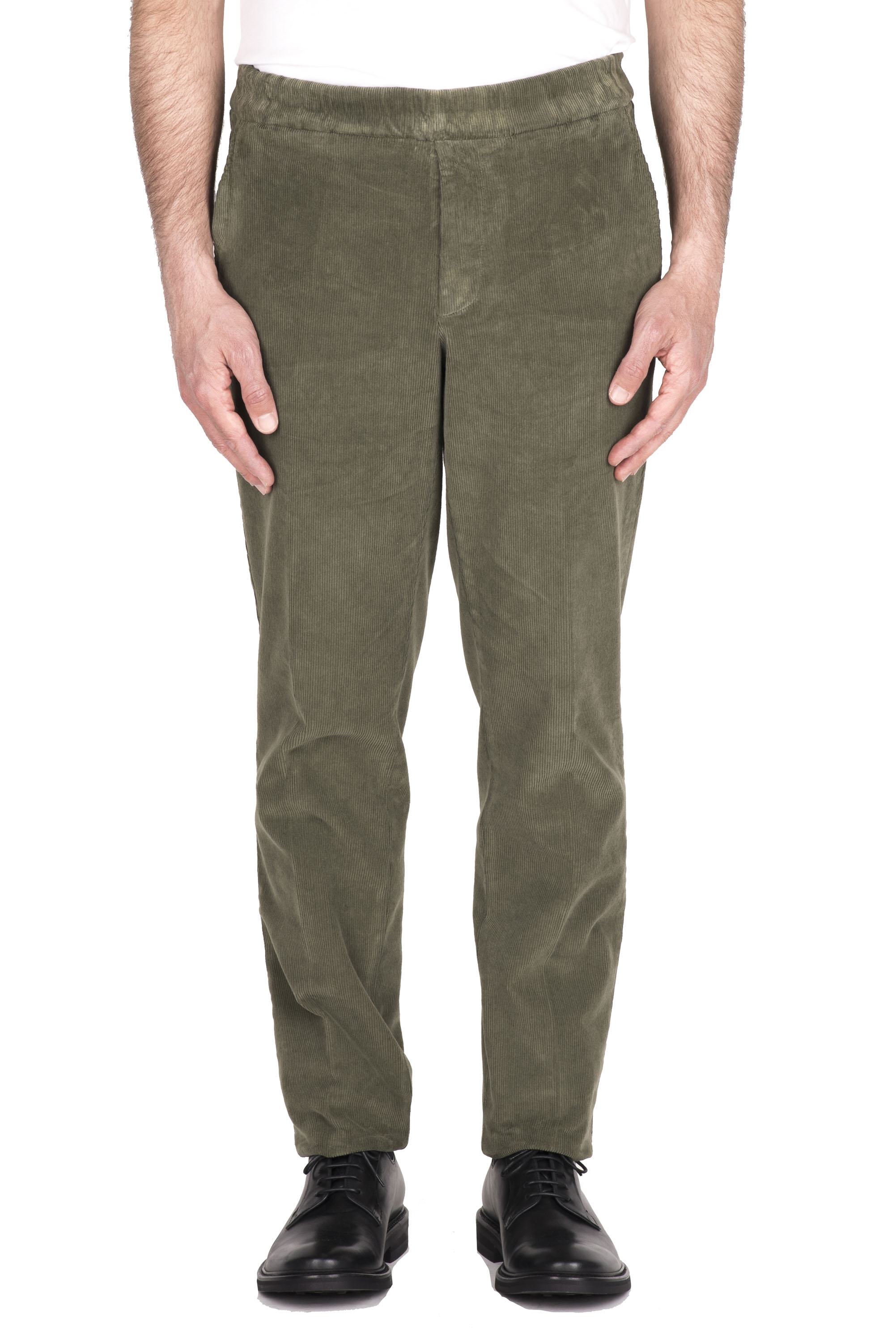 SBU 03445_2021AW Pantaloni comfort in velluto elasticizzato verde 01