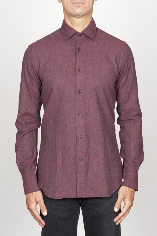 Classic point collar red cotton flannel shirt
