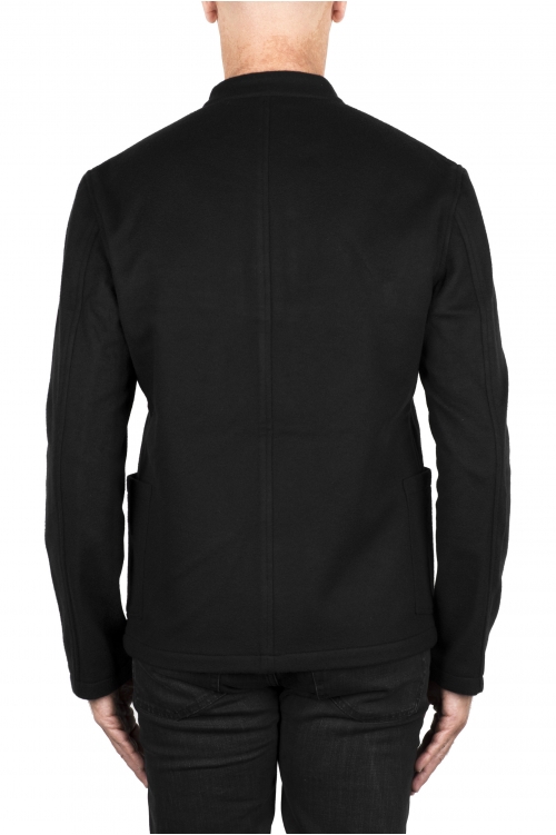 SBU 03469_2021AW Black cashmere blend mandarin collar jacket 01